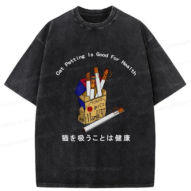 Tokyo-Tiger Cat Petting Is Good For Health Washed T-Shirt