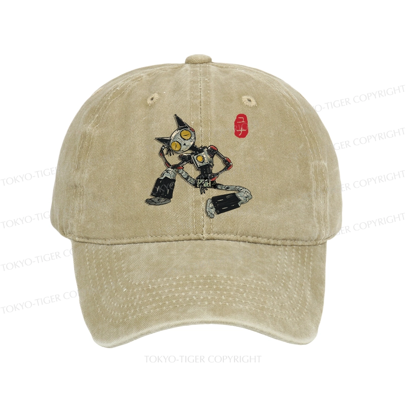 Tokyo-Tiger Contemplative Robot Cat Washed Cap