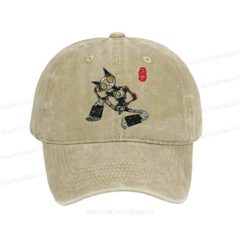 Tokyo-Tiger Contemplative Robot Cat Washed Cap Sale