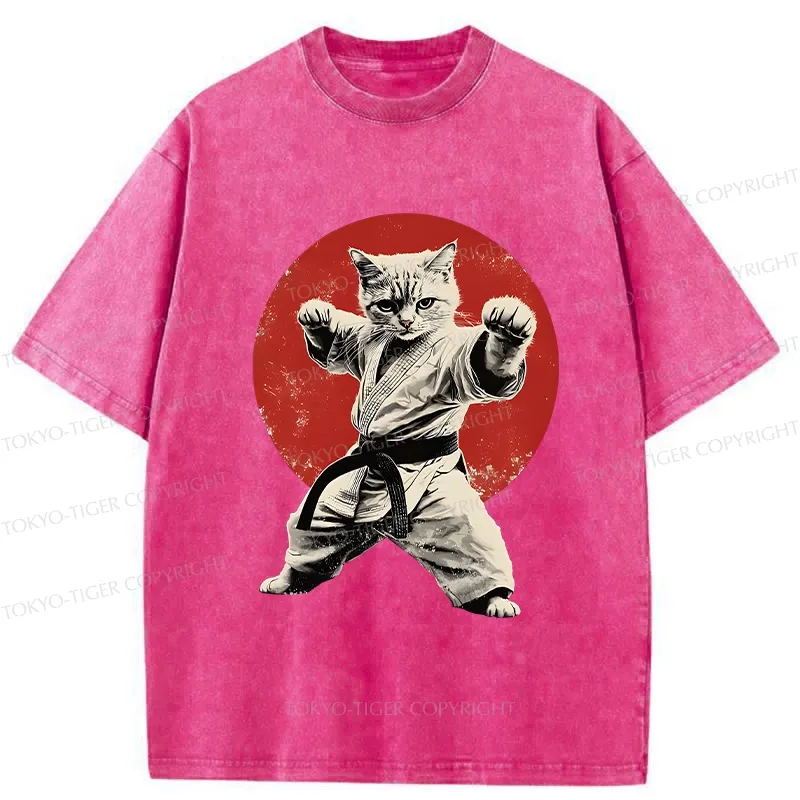 Tokyo-Tiger Japanese Karate Cat Washed T-Shirt Sale
