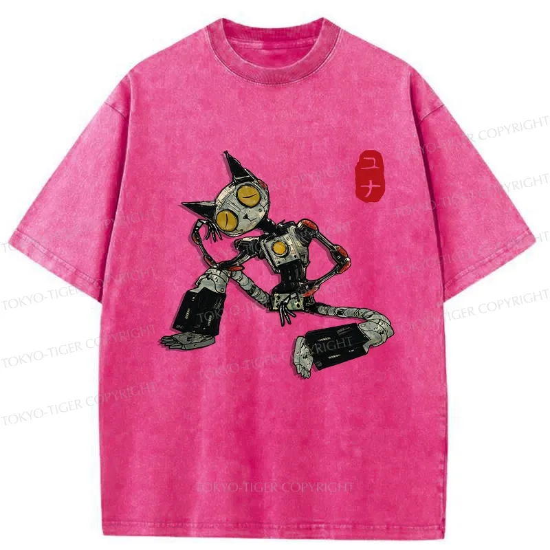 Tokyo-Tiger Contemplative Robot Cat Washed T-Shirt