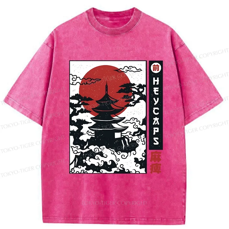 Tokyo-Tiger Japanese Old Temple Washed T-Shirt