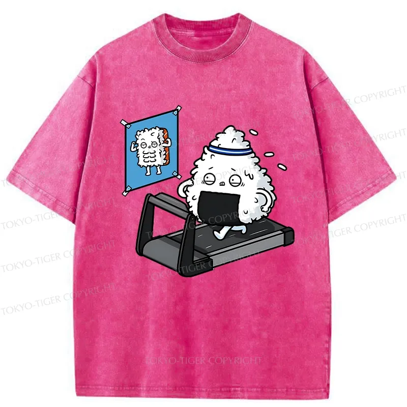 Tokyo-Tiger Funny Sushi Fitness Washed T-Shirt