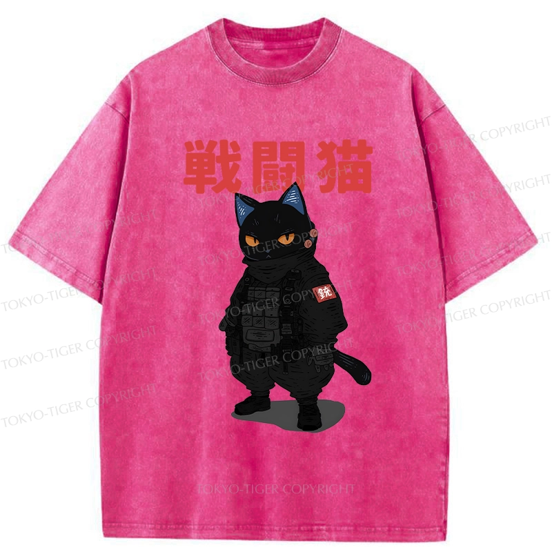Tokyo-Tiger Fighting Cat Washed T-Shirt