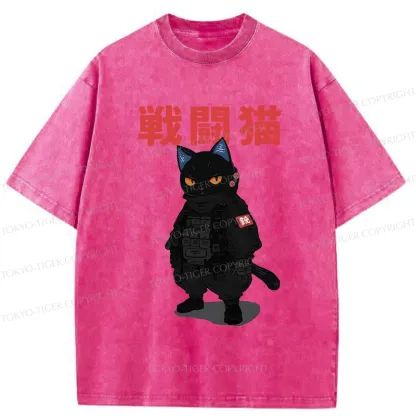 Tokyo-Tiger Fighting Cat Washed T-Shirt