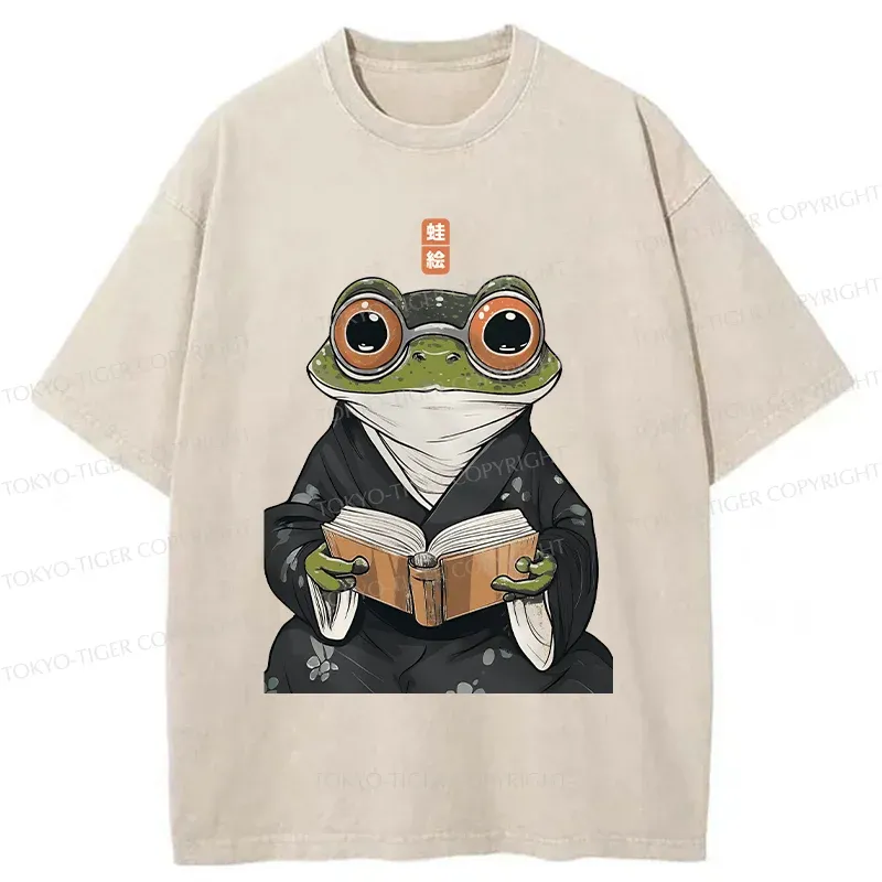 Tokyo-Tiger Frog Reading Washed T-Shirt