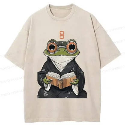 Tokyo-Tiger Frog Reading Washed T-Shirt