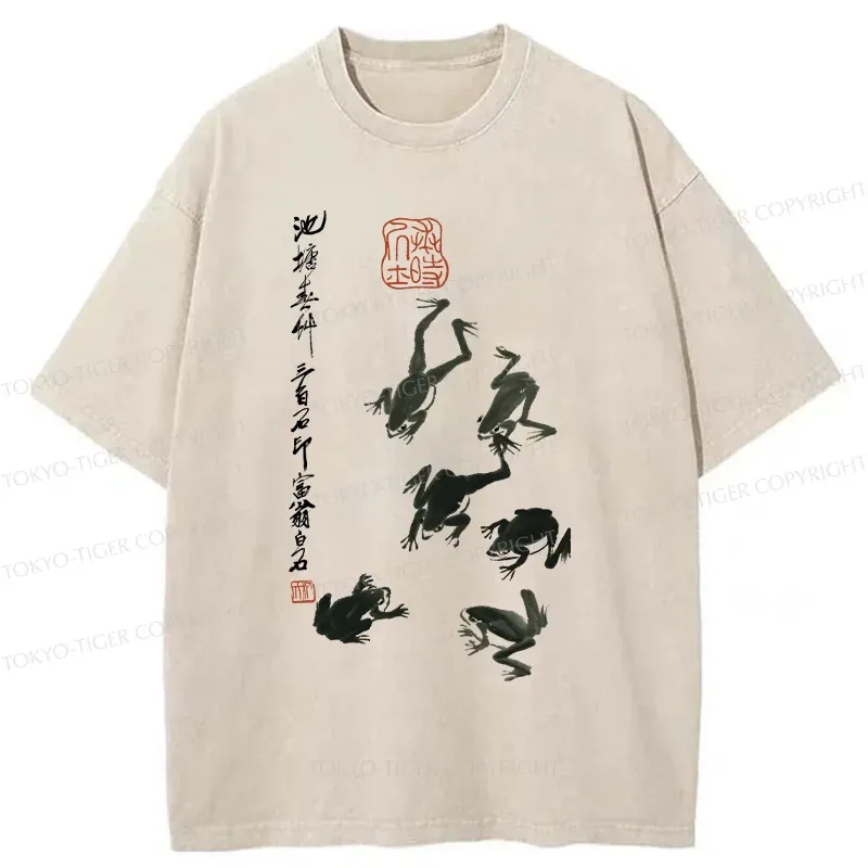 Tokyo-Tiger Retro Japanese Frog Washed T-Shirt