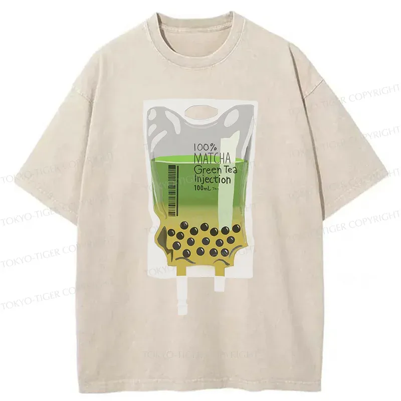 Tokyo-Tiger Matcha Milk Tea Washed T-Shirt