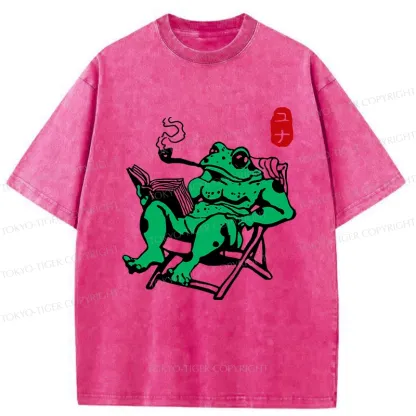 Tokyo-Tiger Muscle Frog Reading Washed T-Shirt