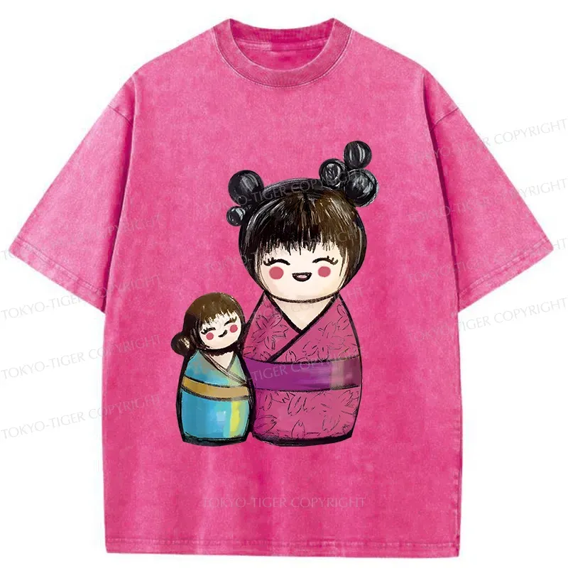 Tokyo-Tiger Geisha Doll Washed T-Shirt