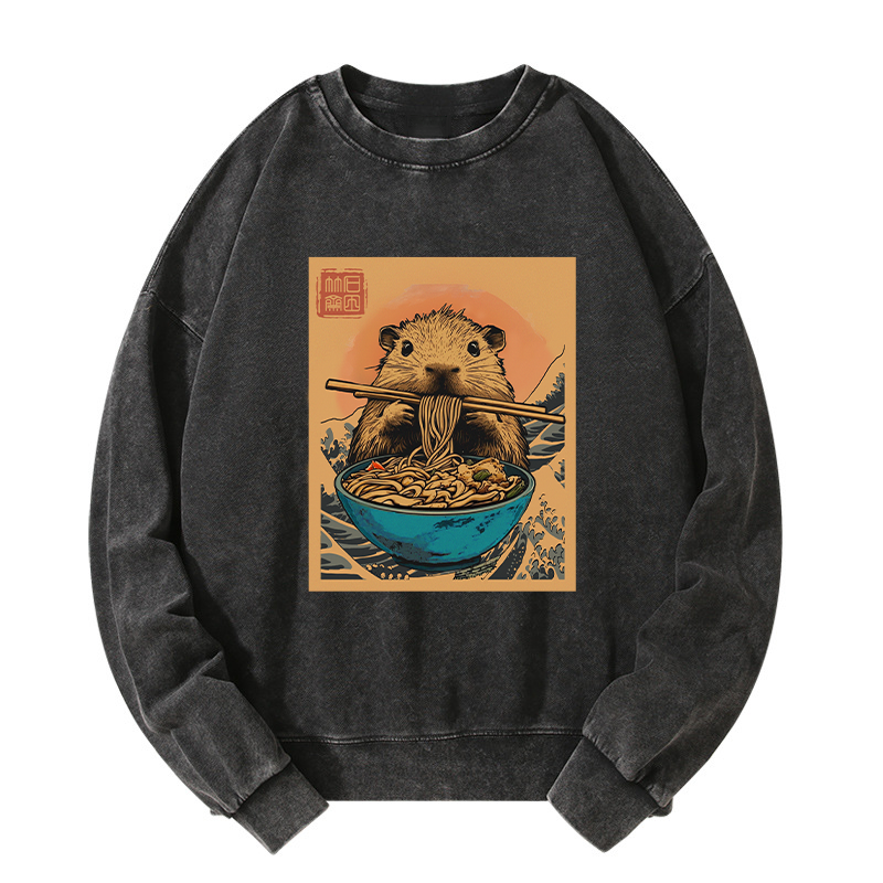 Tokyo-Tiger Opossum Eats Ramen Washed Sweatshirt