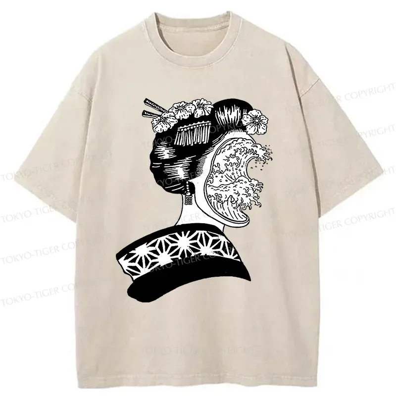 Tokyo-Tiger Horror Geisha And Wave Washed T-Shirt