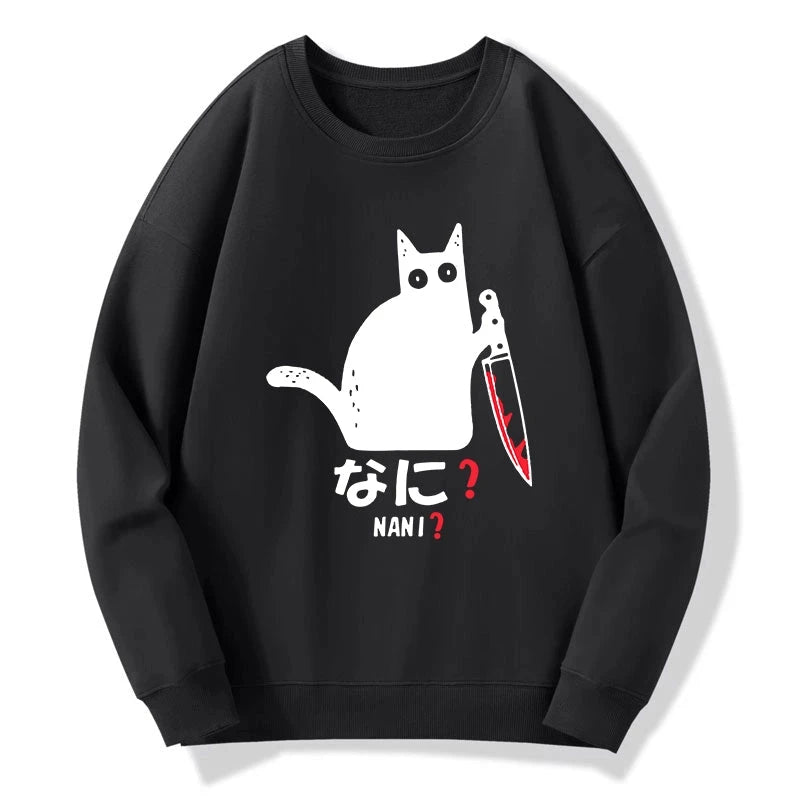 Tokyo-Tiger A Puzzled Cat Holding A Knife Sweatshirt