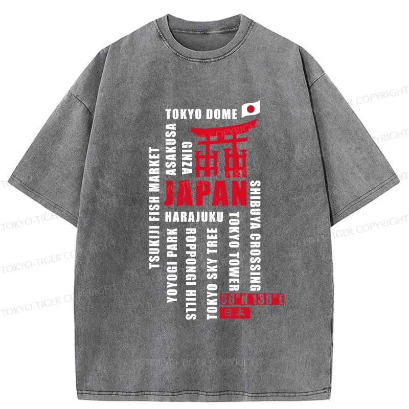 Tokyo-Tiger Japan Attractions Collection Washed T-Shirt
