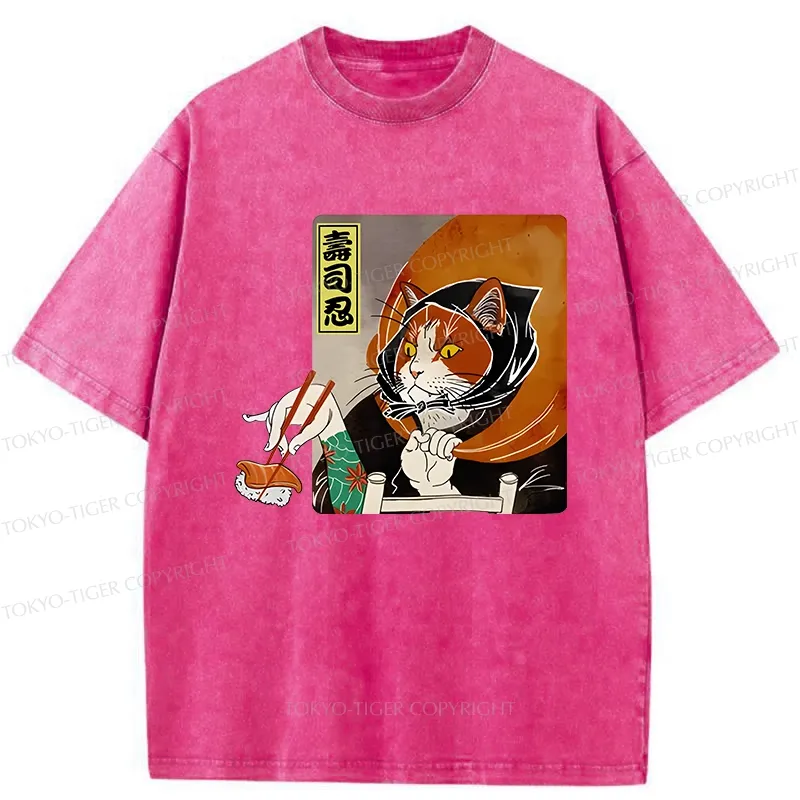 Tokyo-Tiger Sushi Ninja Cat Washed T-Shirt
