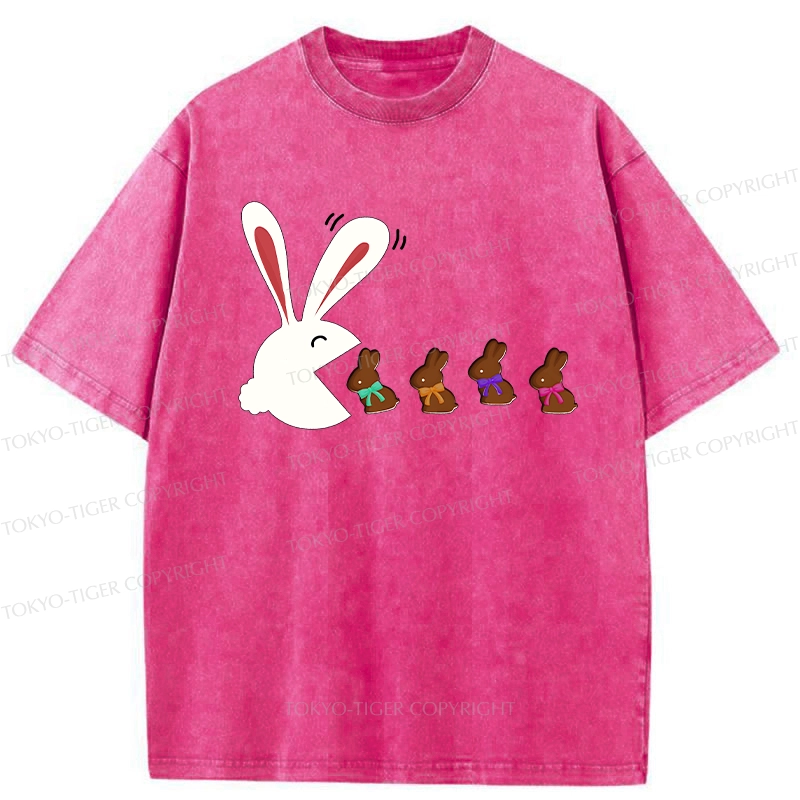 Tokyo-Tiger Funny Eating Chocolate Bunny Washed T-Shirt