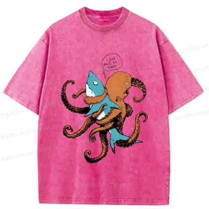 Tokyo-Tiger Octopus Entangles Shark Washed T-Shirt