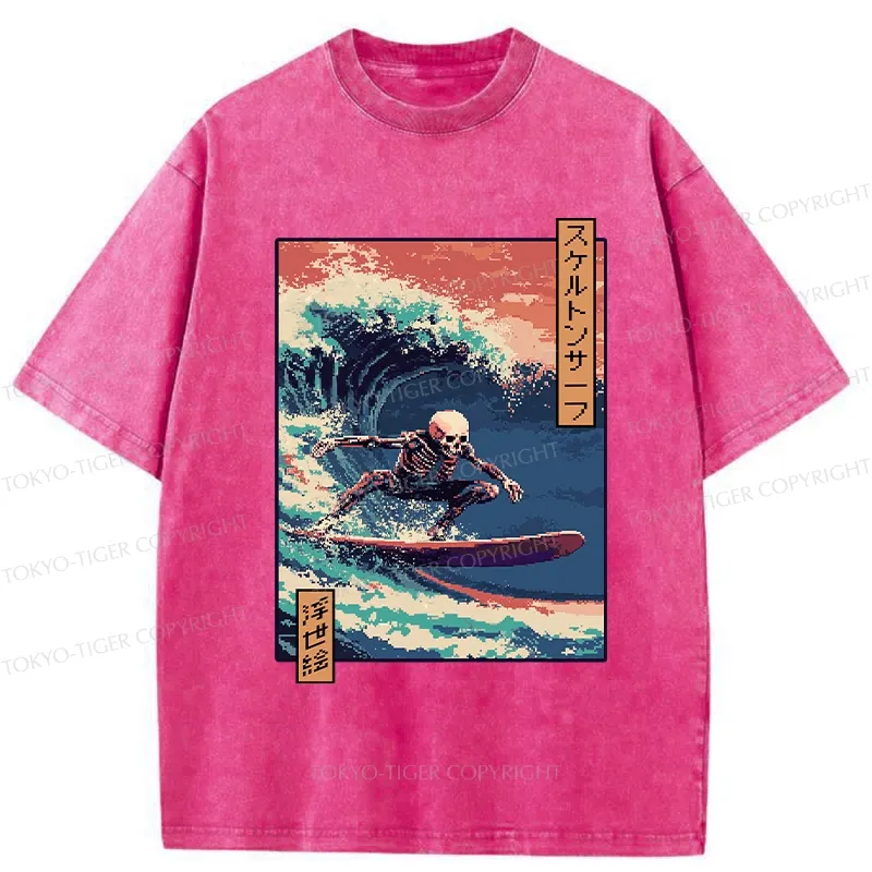 Tokyo-Tiger Skeleton Surfing Washed T-Shirt