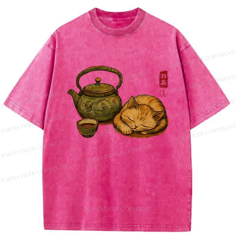 Tokyo-Tiger Tea Ceremony With Cat Washed T-Shirt