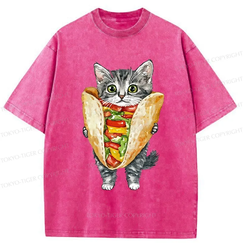 Tokyo-Tiger Kawaii Taco Cat Washed T-Shirt
