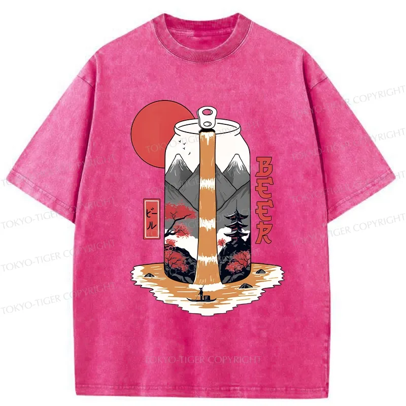 Tokyo-Tiger Japanese Retro Beer Landscape Washed T-Shirt
