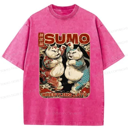 Tokyo-Tiger Wrestling Sumo Cats Washed T-Shirt