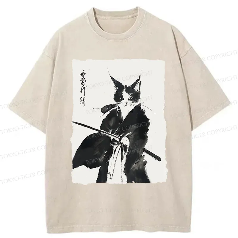 Tokyo-Tiger Retro Warrior Cat Washed T-Shirt