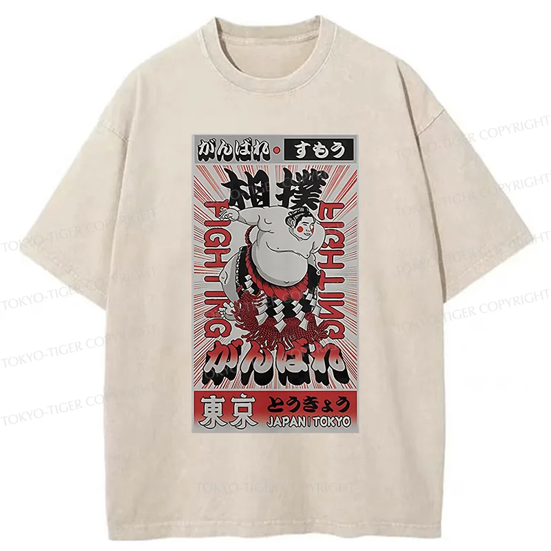 Tokyo-Tiger Vintage Sumo Poster Washed T-Shirt