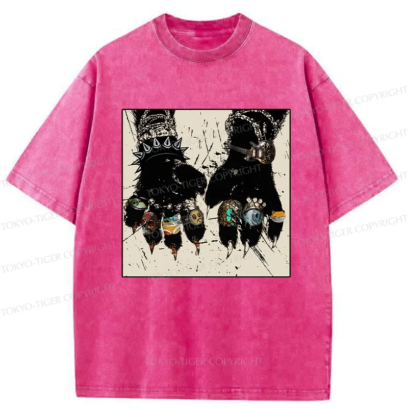 Tokyo-Tiger Funny Rich Cat Washed T-Shirt