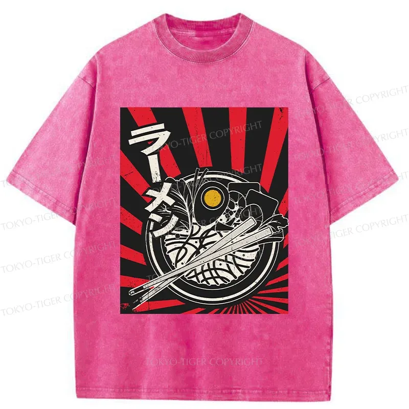 Tokyo-Tiger Vintage Ramen Poster Washed T-Shirt