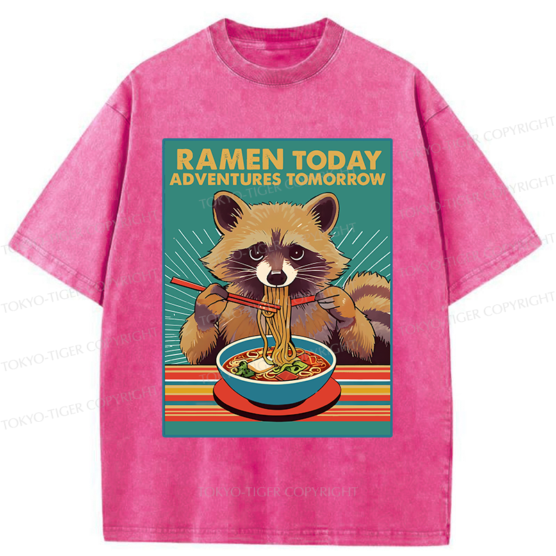 Tokyo-Tiger Raccoon Eating Ramen Washed T-Shirt
