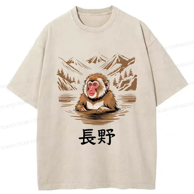 Tokyo-Tiger Monkey In Nagano Washed T-Shirt