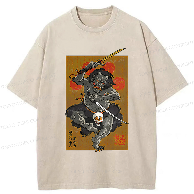 Tokyo-Tiger Japanese Yokai Hell Ghost Washed T-Shirt
