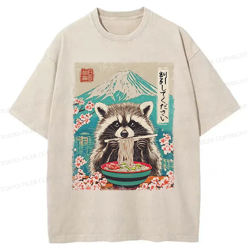 Tokyo-Tiger Please Give Raccoon A Discount Washed T-Shirt