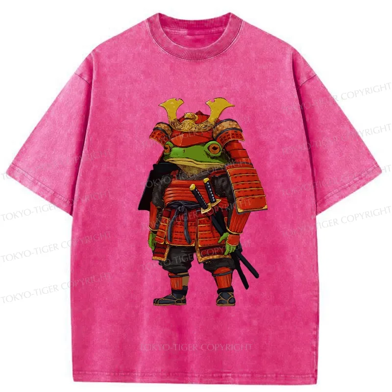 Tokyo-Tiger Frog In Traditional Samurai Armor Washed T-Shirt