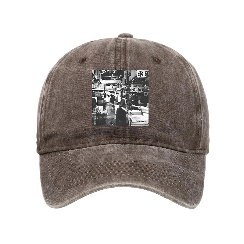 Tokyo-Tiger Tsukiji Fish Market Photo Washed Cap