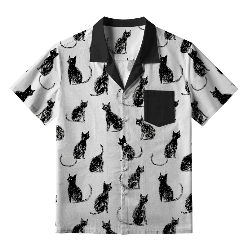Tokyo-Tiger Black Cat White Hawaiian Shirt