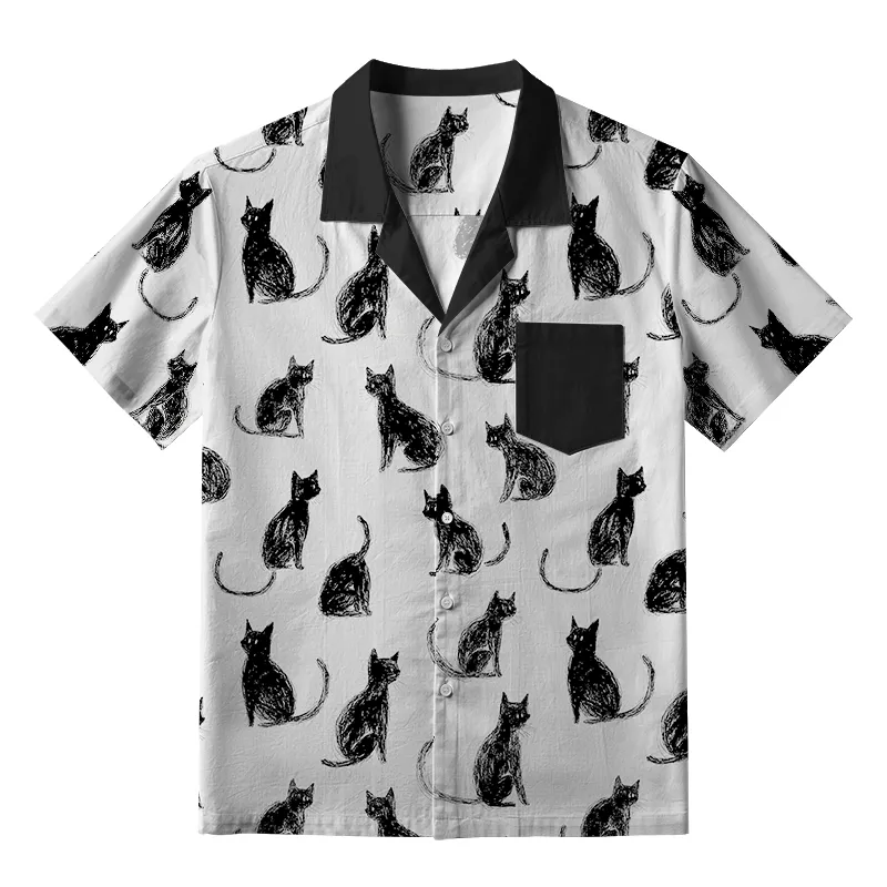 Tokyo-Tiger Black Cat White Hawaiian Shirt Sale