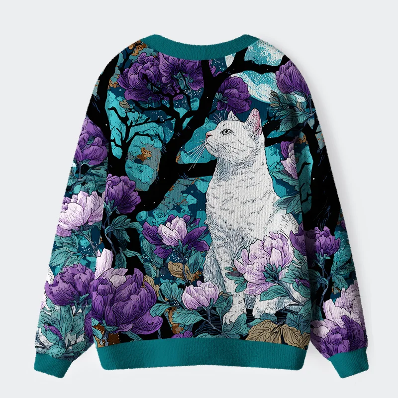 Tokyo-Tiger Mysterious White Cat Ugly Cardigan Sweater