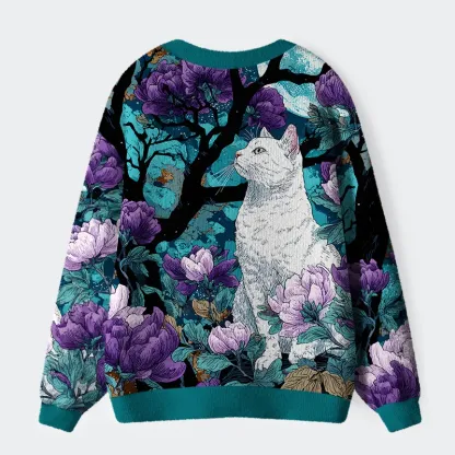 Tokyo-Tiger Mysterious White Cat Ugly Cardigan Sweater