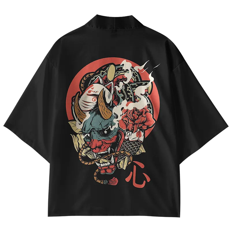 Tokyo-Tiger Japanese Oni Mask Kimono Cardigan