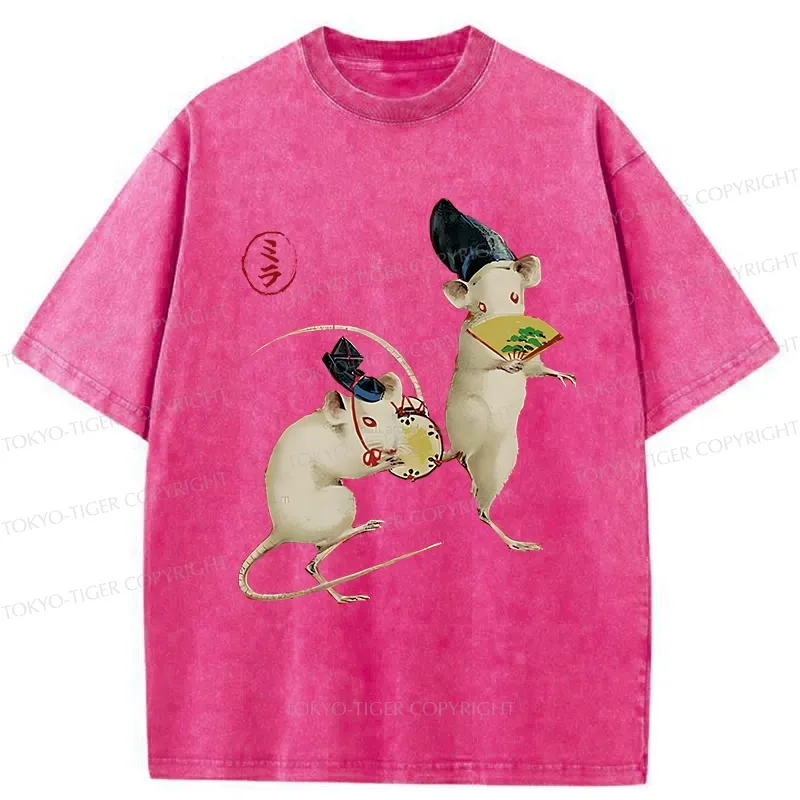 Tokyo-Tiger Retro Dancing Mouse Washed T-Shirt