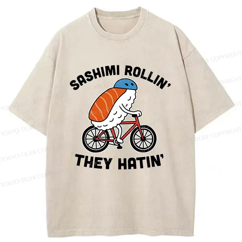 Tokyo-Tiger Sushi On a Bike Washed T-Shirt