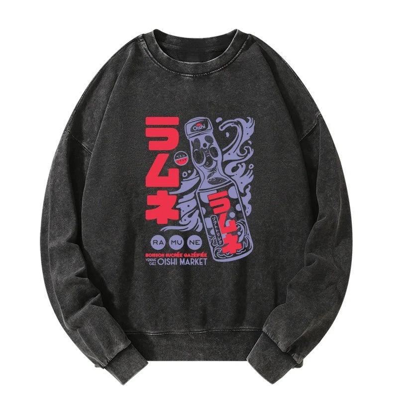 Tokyo-Tiger Ramune Print Japanese Washed Sweatshirt