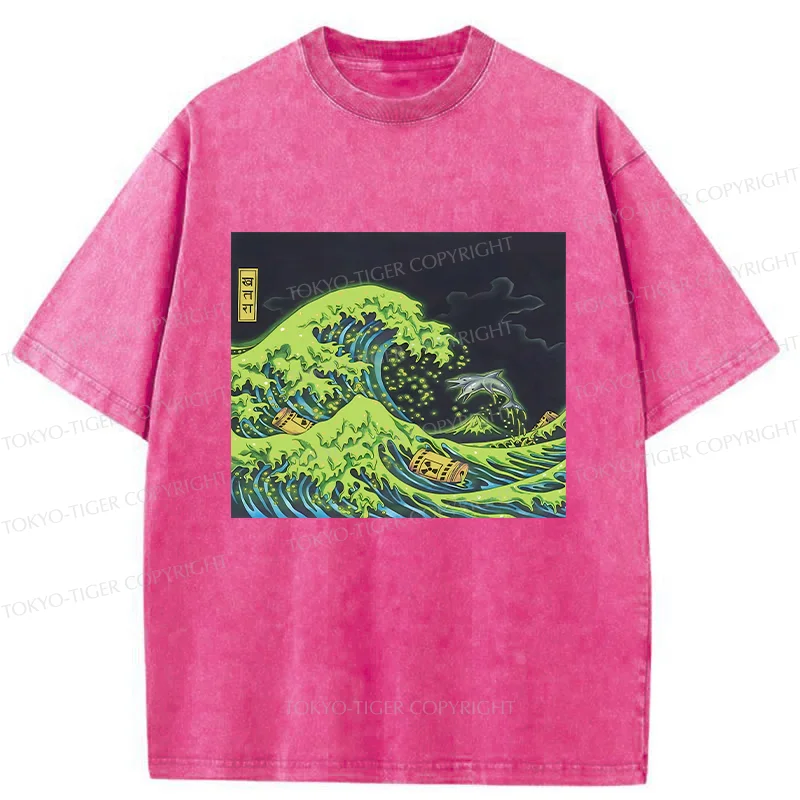Tokyo-Tiger Polluted Ocean Waves Washed T-Shirt