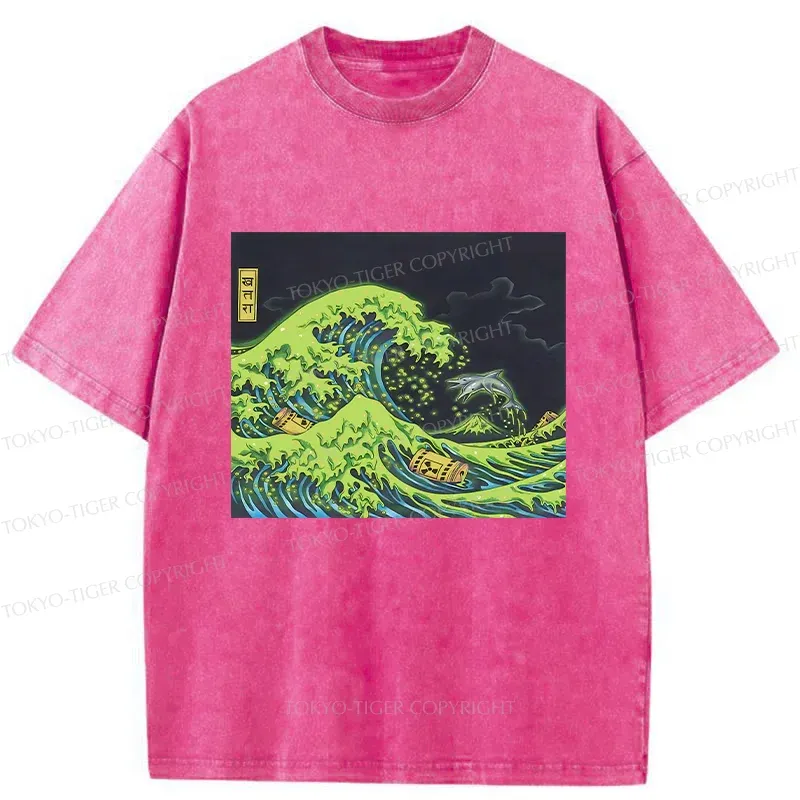 Tokyo-Tiger Polluted Ocean Waves Washed T-Shirt