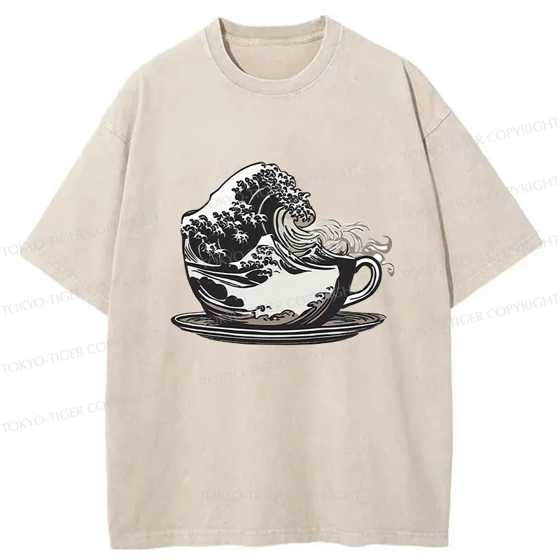 Tokyo-Tiger Vintage Coffee Wave Washed T-Shirt