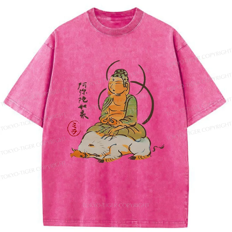Tokyo-Tiger Buddha Riding A Pig Washed T-Shirt