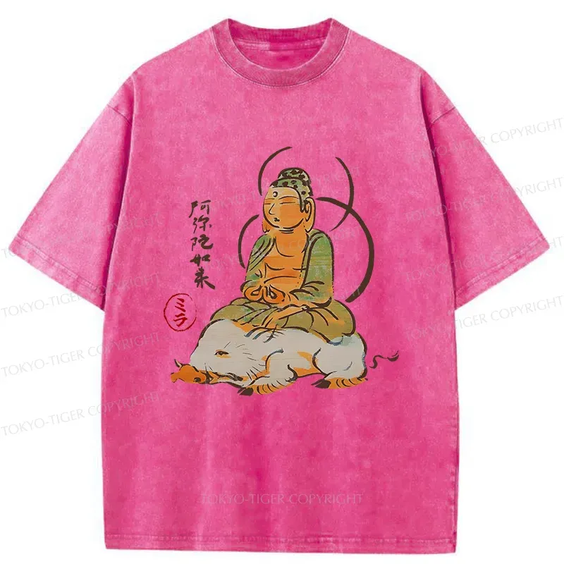 Tokyo-Tiger Buddha Riding A Pig Washed T-Shirt